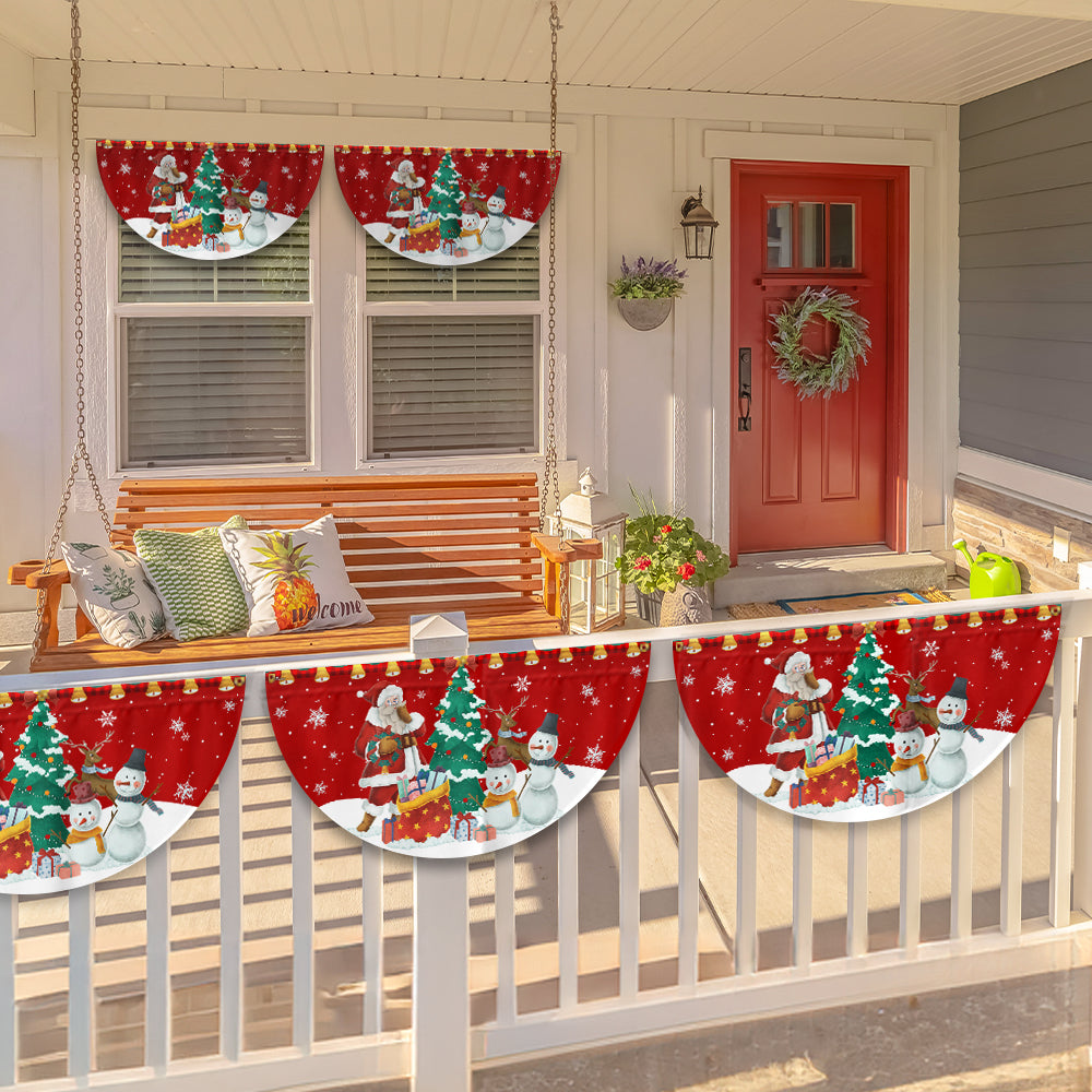 Christmas Santa Claus and Snowman Merry Christmas Non-Pleated Fan Flag