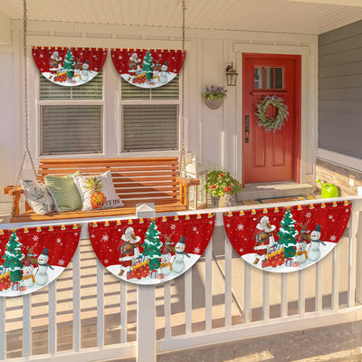 Christmas Santa Claus and Snowman Merry Christmas Non-Pleated Fan Flag