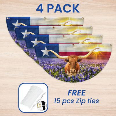 Texas Longhorn Bluebonnet Non-Pleated Fan Flag