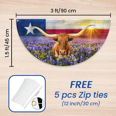 Texas Longhorn Bluebonnet Non-Pleated Fan Flag