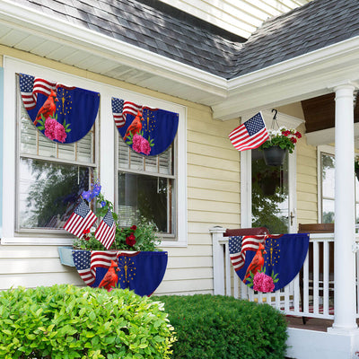 Indiana State Cardinal and Peony Flower Non-Pleated Fan Flag