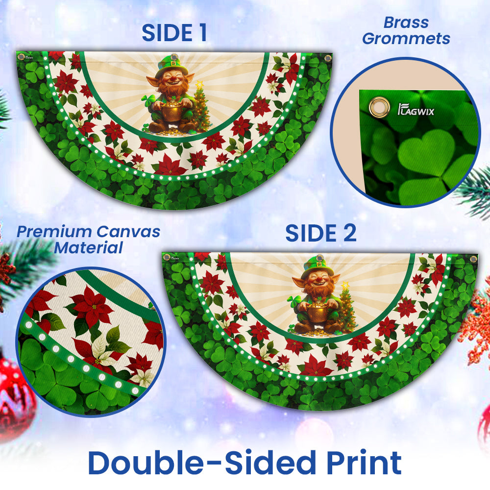Irish Christmas Fan Flag - Leprechaun, Shamrock & Poinsettia Décor  - 3-Day Shipping
