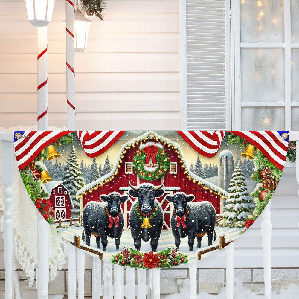 Angus Cattle Christmas Black Angus Cow Farm Animals Non-Pleated Fan Flag