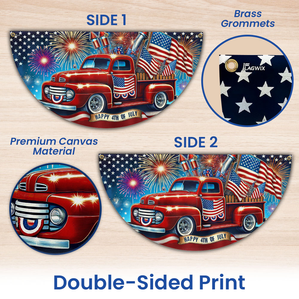 Flagwix American Flag - Happy 4th Of july Red Pickup Truck Non-Pleated Fan Flag