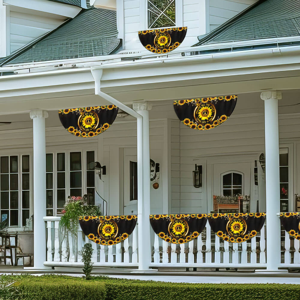 Hippie Sunflower Imagine All The People Living Life In Peace Non-Pleated Fan Flag