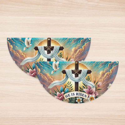 Easter Day Christian Cross He Is Risen Non-Pleated Fan Flag