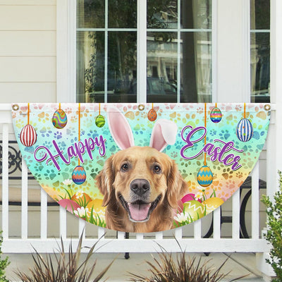 Golden Retriever Wearing Bunny Ears, Happy Easter Non-Pleated Fan Flag