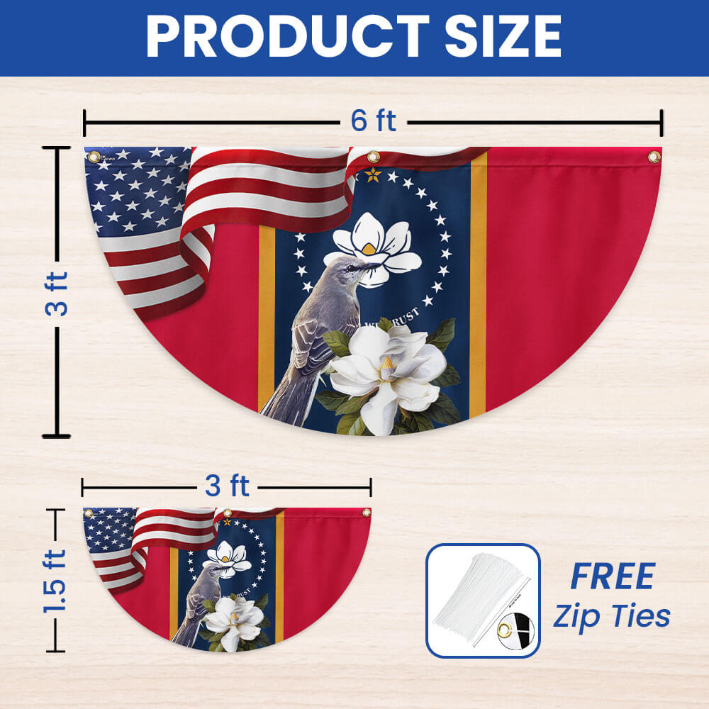 Mississippi State Mockingbird and Magnolia Flower Non-Pleated Fan Flag