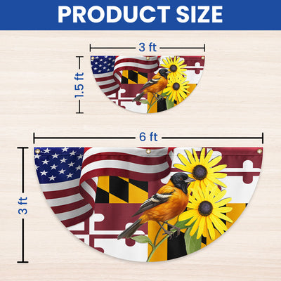 Maryland Black-eyed Susan Flower and Baltimore Oriole Bird Non-Pleated Fan Flag