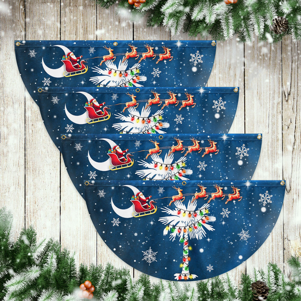 South Carolina Christmas Fan Flag - Santa & Palm Tree Non-Pleated Décor  - 3-Day Shipping