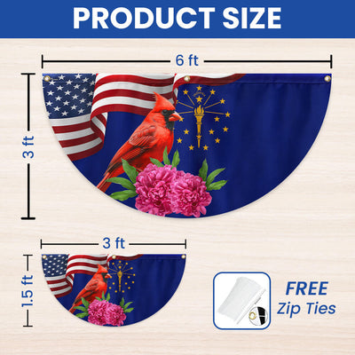 Indiana State Cardinal and Peony Flower Non-Pleated Fan Flag