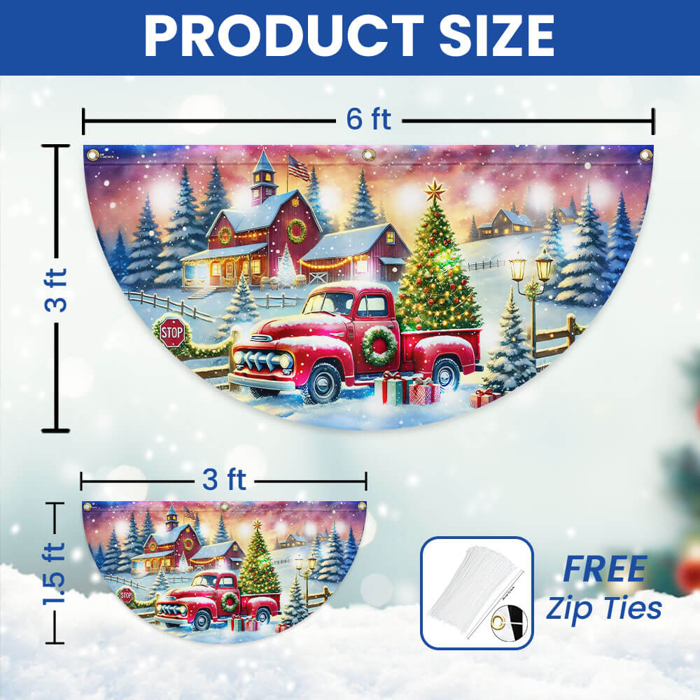 Red Truck Christmas Countryside  Winter Holidays Solar Led Fan Flag