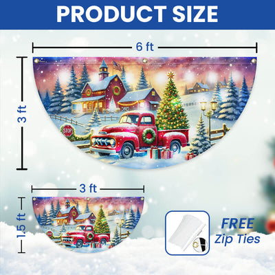 Red Truck Christmas Countryside  Winter Holidays Solar Led Fan Flag