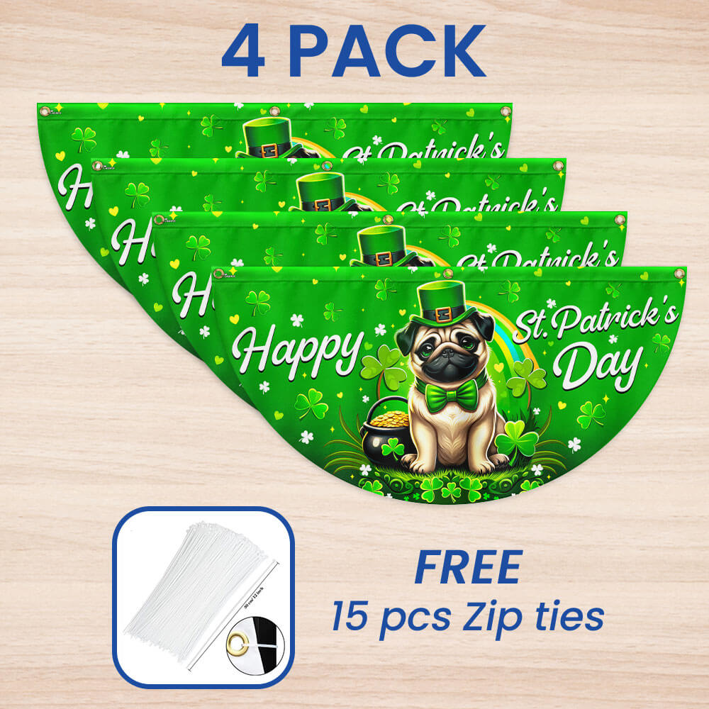 Pug Dog Happy St. Patrick's Day Welcome Non-Pleated Fan Flag