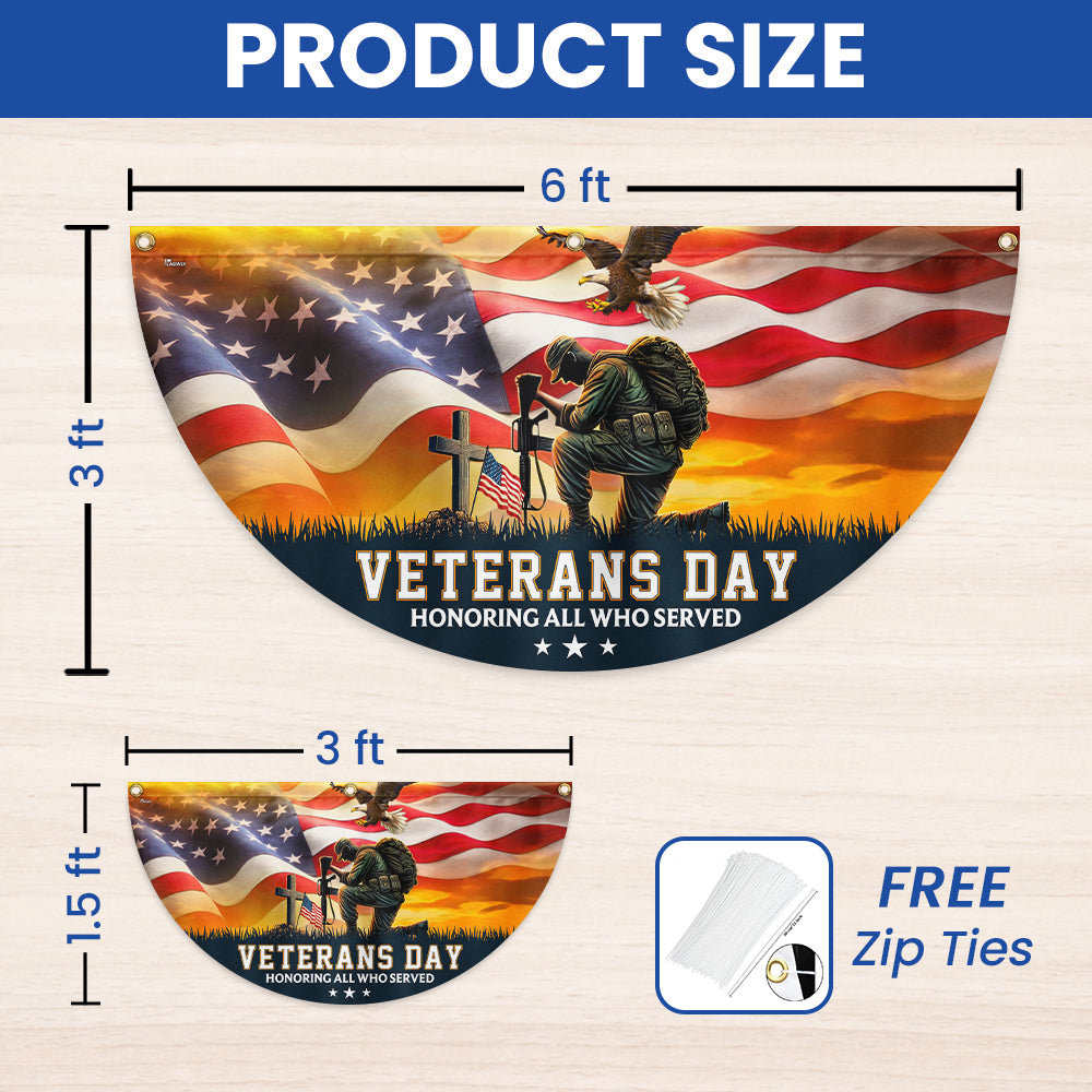 Veterans Day Honoring All Who Served Kneeling Soldier Non-Pleated Fan Flag