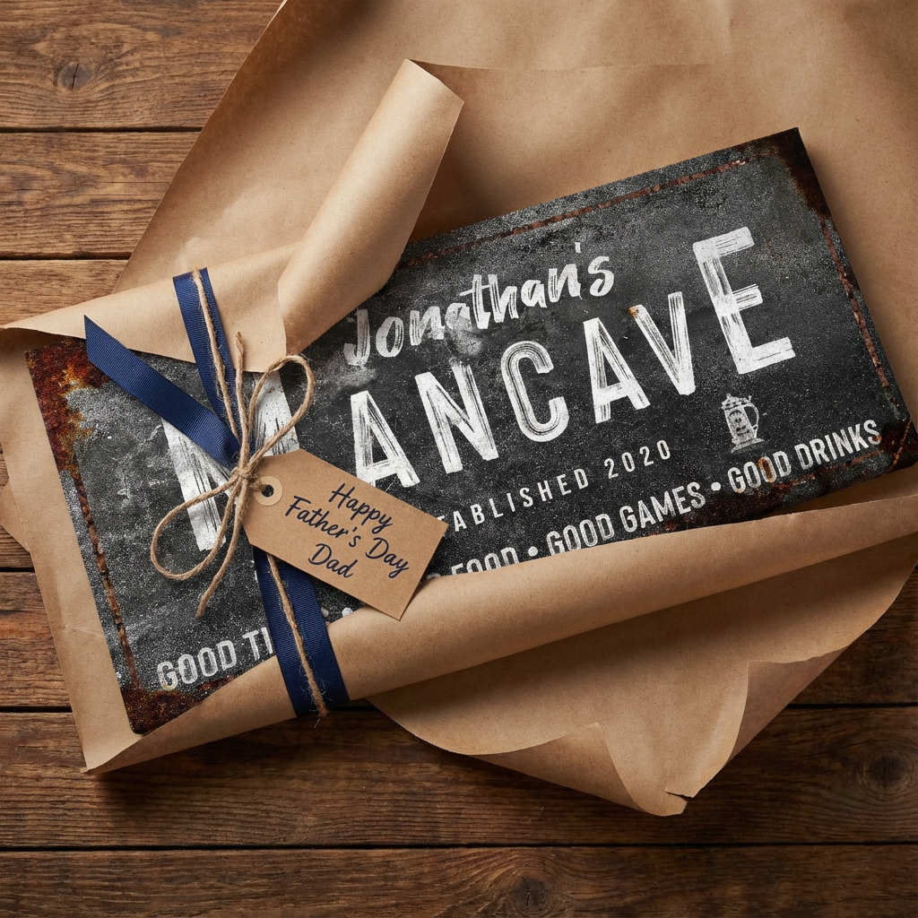 Man Cave Personalized Canvas Sign | Custom Bar Sign for Dad