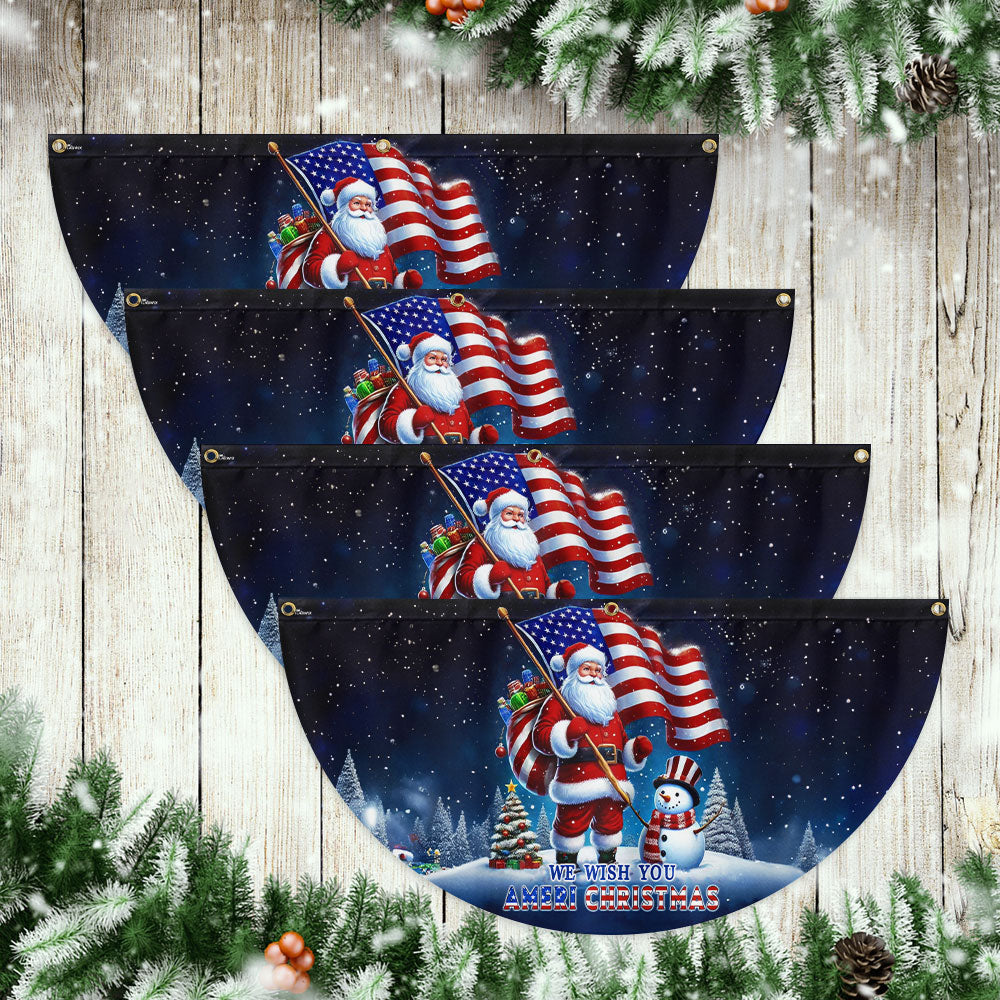 We Wish You Ameri Christmas Santa Claus Snowman Non-Pleated Fan Flag