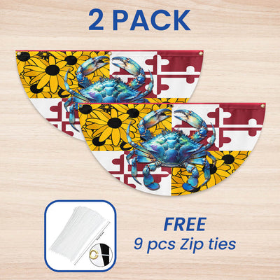 Maryland Blue Crab Black-Eyed Susan Flowers Non-Pleated Fan Flag