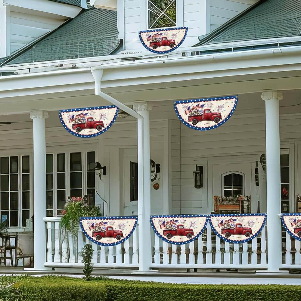 Flagwix American Flag - Patriotic Red Truck 4th Of july Independence Day Non-Pleated Fan Flag