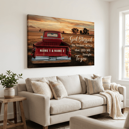 God Blessed The Broken Road - Personalized Couple Names Canvas