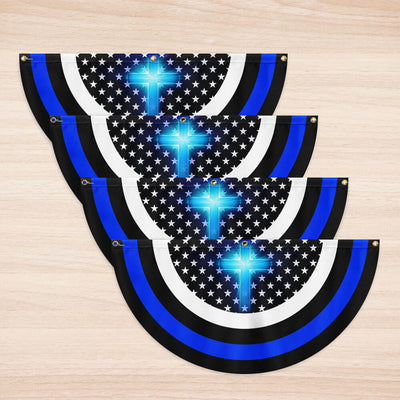 Christian The Thin Blue Line Non-Pleated Fan Flag