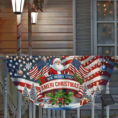 We Wish You Ameri Christmas Santa Claus American Solar Led Fan Flag