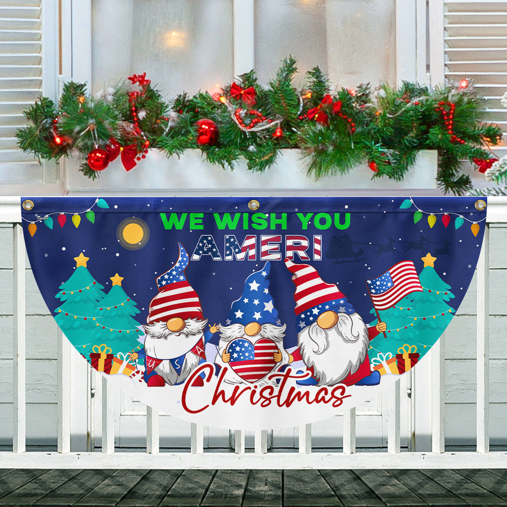 Gnome Christmas We Wish You Ameri Christmas Non-Pleated Fan Flag