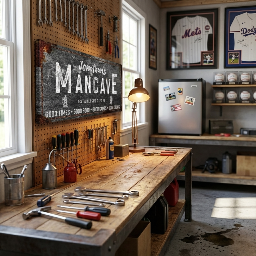 Man Cave Personalized Canvas Sign | Custom Bar Sign for Dad