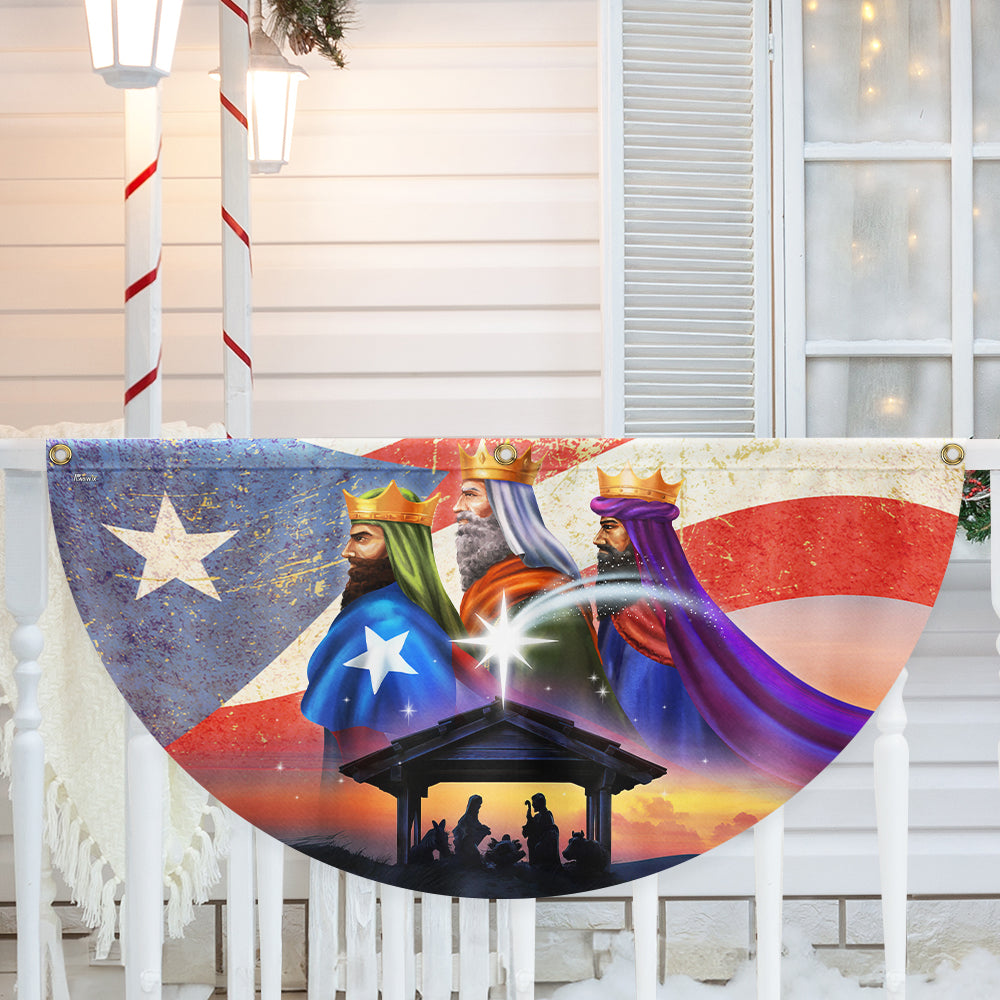 Puerto Rico Three Kings, Three Wise Men, Jesus Family Christmas Non-Pleated Fan Flag