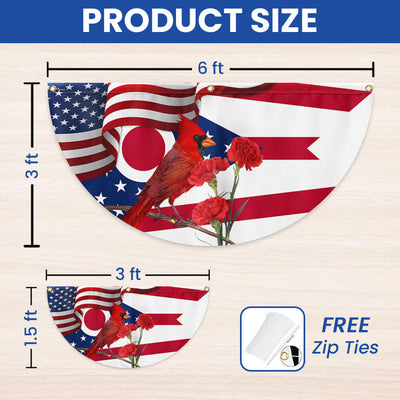 Ohio State Cardinal and Scarlet Carnation Flower Non-Pleated Fan Flag