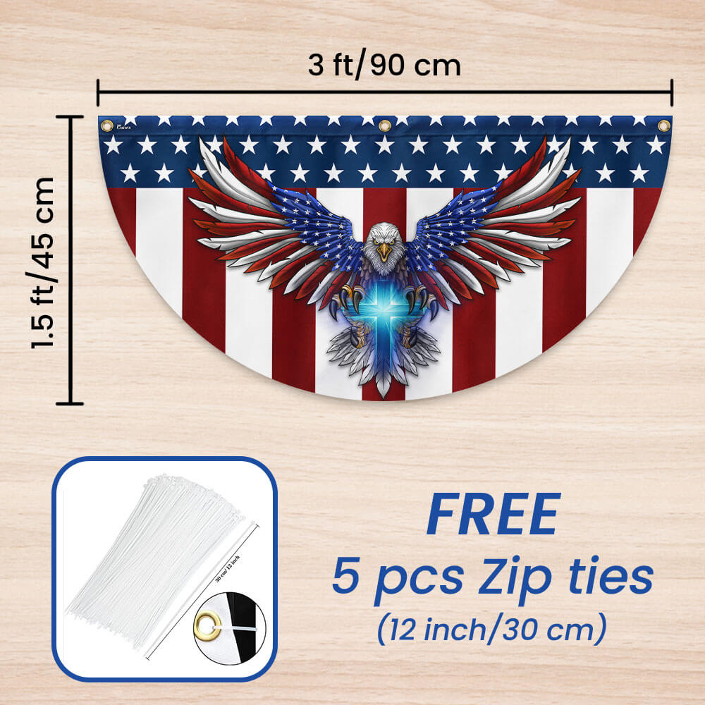 Flagwix American Flag - Patriotic Eagle with Christian Cross American Non-Pleated Fan Flag TPT1700FLv1