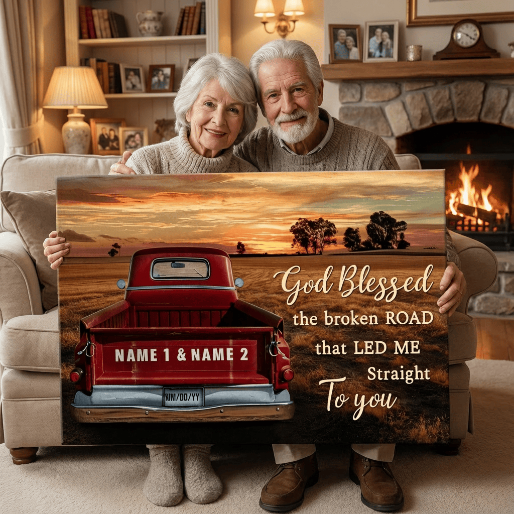 God Blessed The Broken Road - Personalized Couple Names Canvas