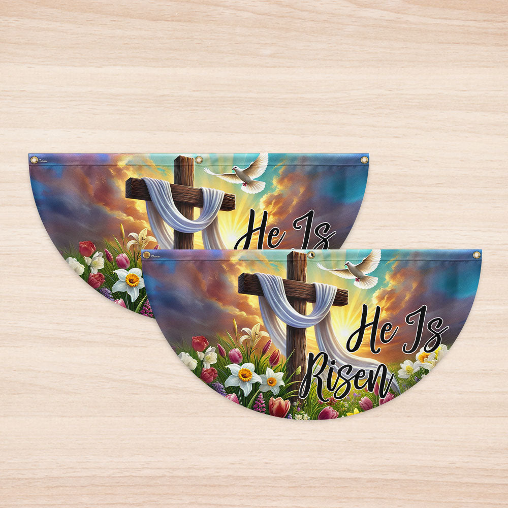 Christian Cross Easter Day He Is Risen Non-Pleated Fan Flag