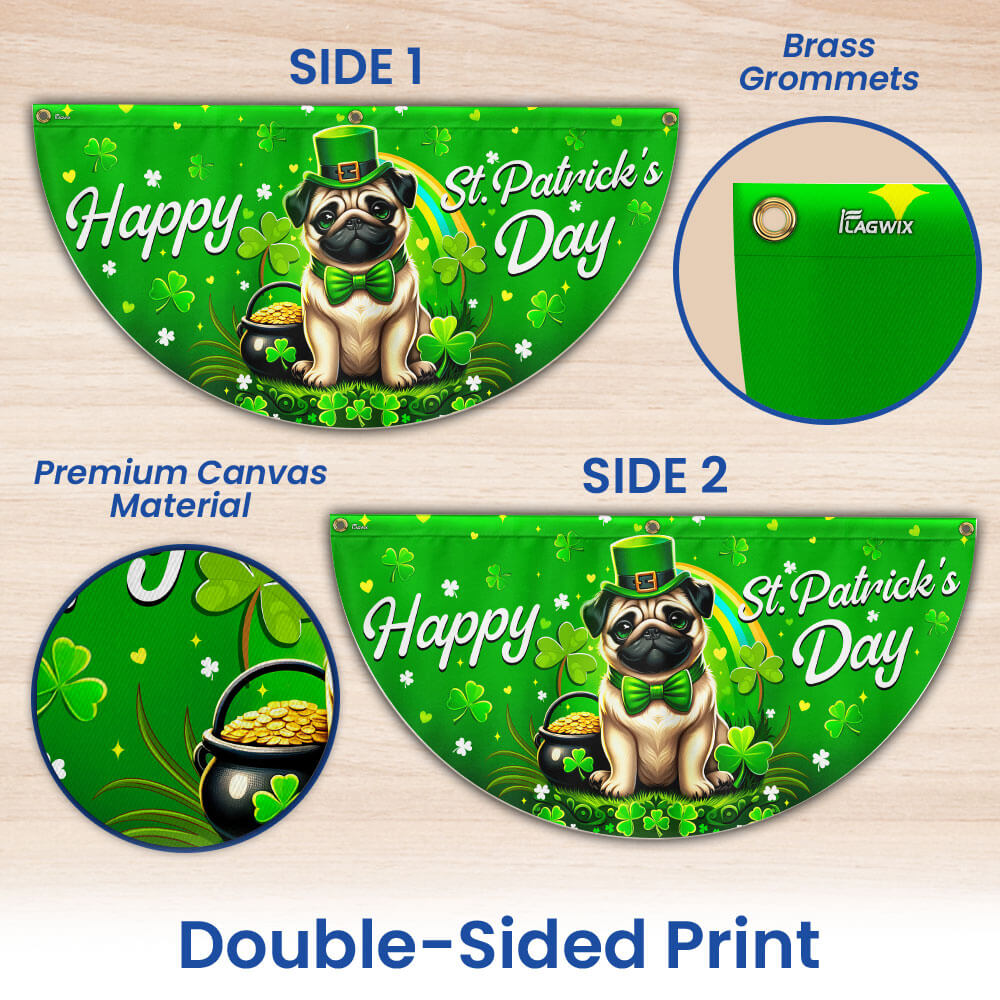 Pug Dog Happy St. Patrick's Day Welcome Non-Pleated Fan Flag