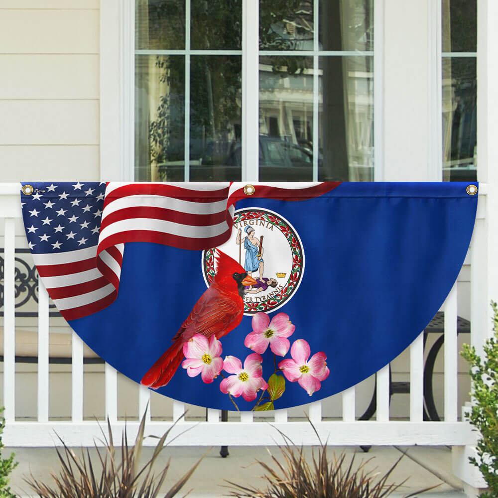 Virginia State Cardinal and Dogwood Flower Non-Pleated Fan Flag 3-Day Shipping