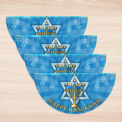 Happy Hanukkah Menorah Jewish Non-Pleated Fan Flag  3-Day Shipping