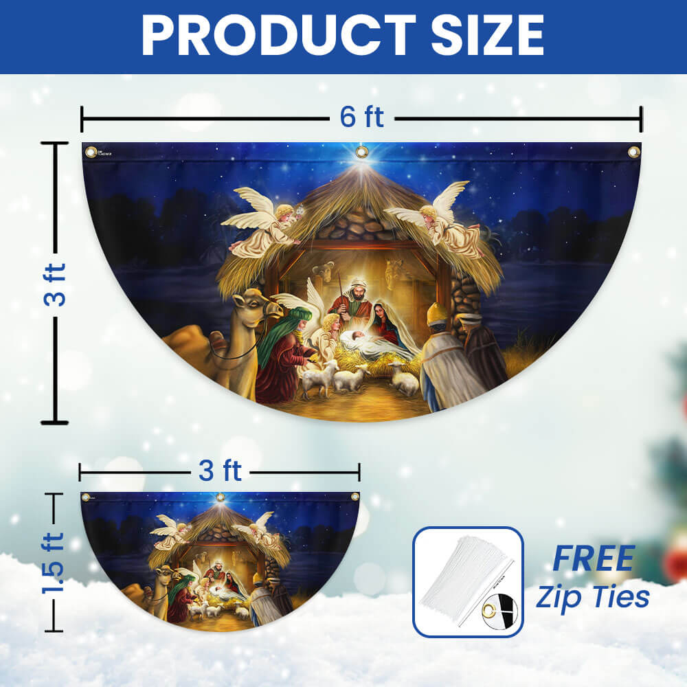 Oh Holy Night Nativity Scene The Birth Of Jesus Christ Non-Pleated Fan Flag