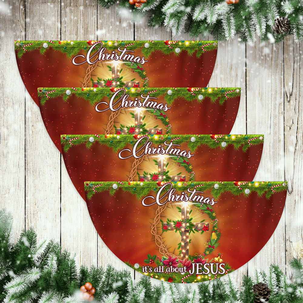 Christmas  It's All About Jesus Christian Cross Non-Pleated Fan Flag