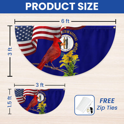 Kentucky State Cardinal and Goldenrod Flower Non-Pleated Fan Flag