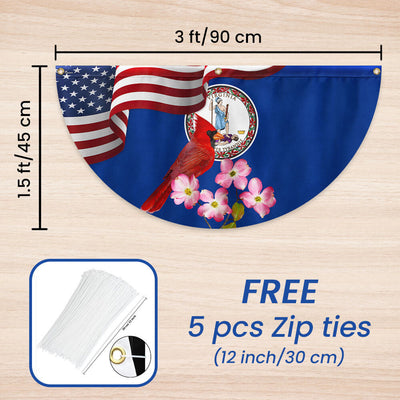 Virginia State Cardinal and Dogwood Flower Non-Pleated Fan Flag 3-Day Shipping