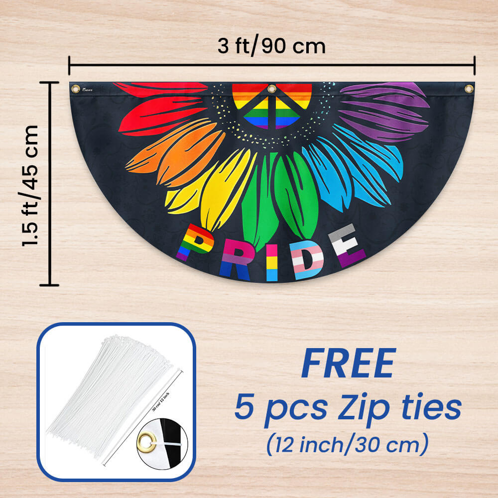 Pride Month, Sunflower Peace Sign, LGBT Pride Non-Pleated Fan Flag