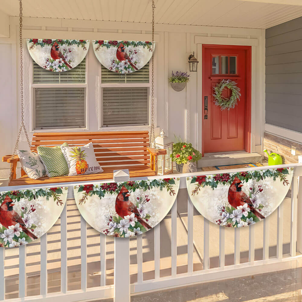 Cardinal Bird Winter Christmas Non-Pleated Fan Flag