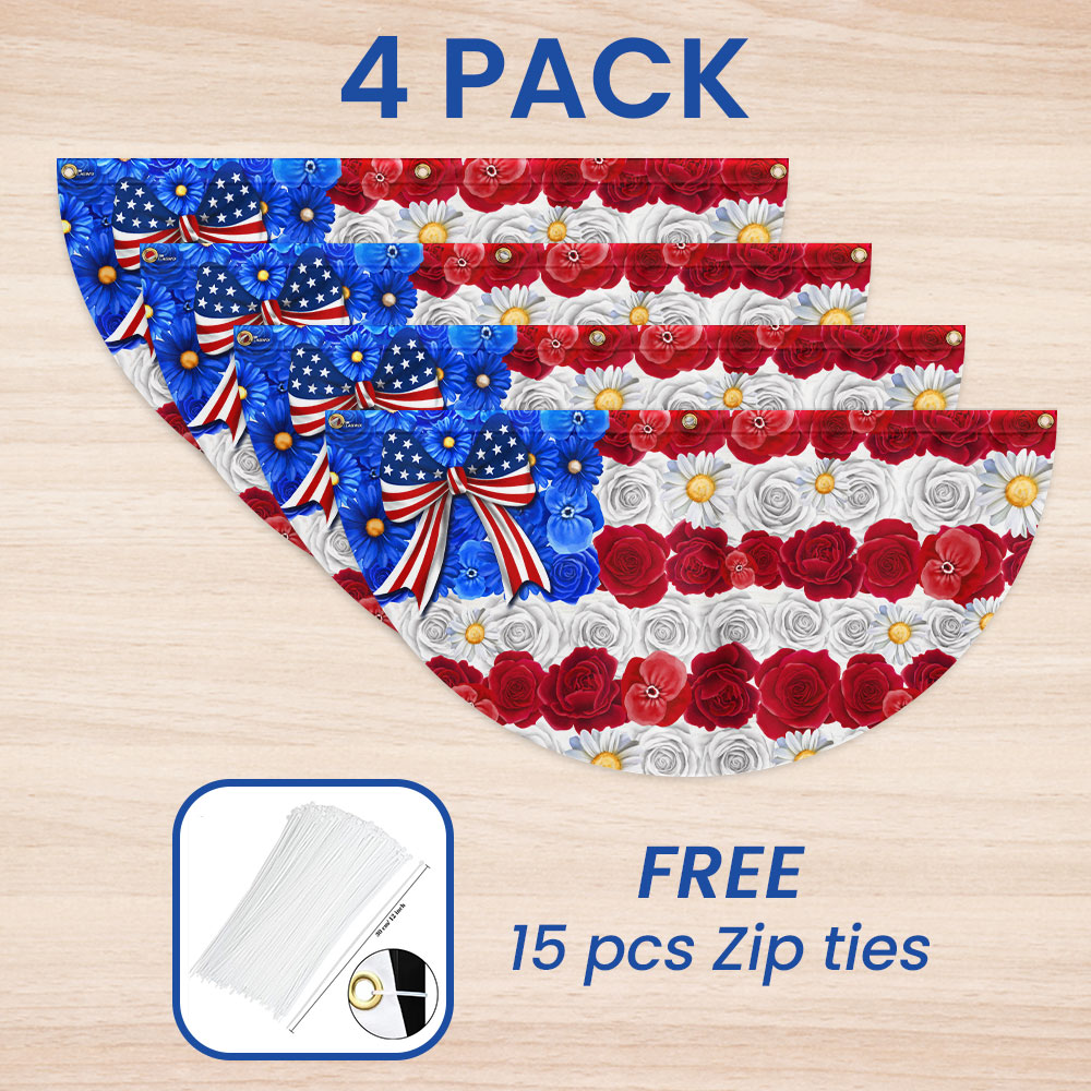 Flagwix American Flag - Floral American Flag Happy 4th Of july Independence Day Non-Pleated Fan Flag
