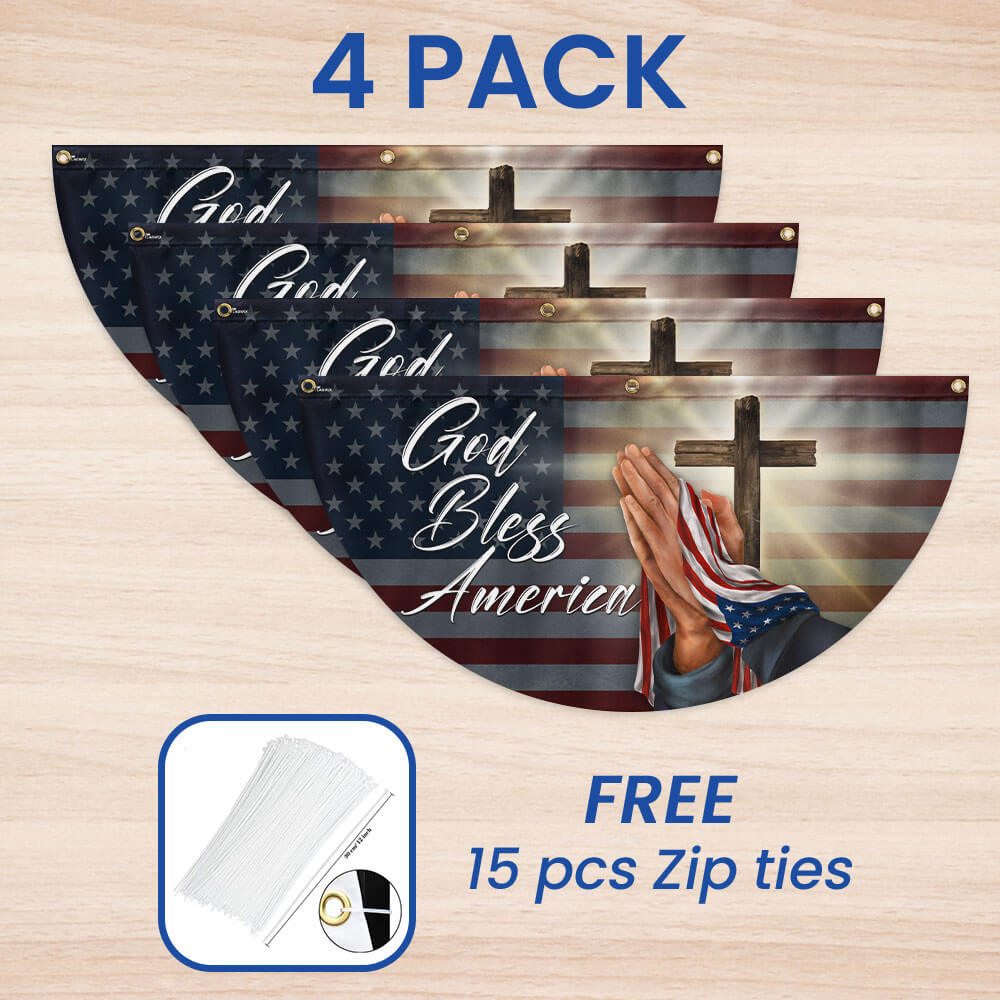 Christian Cross God Bless America Non-Pleated Fan Flag
