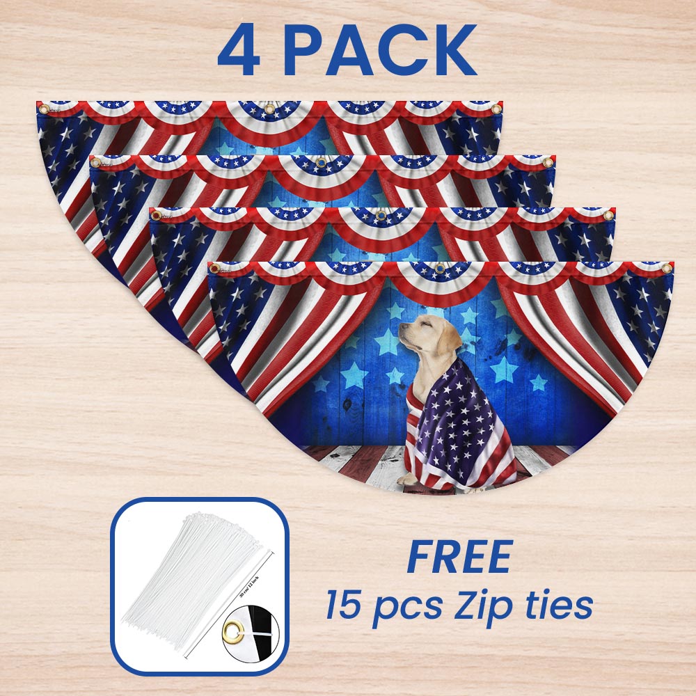 Flagwix American Flag - Patriotic Dog Yellow Labrador Retriever American Non-Pleated Fan Flag Wrapped in Glory TPT1634FLv1