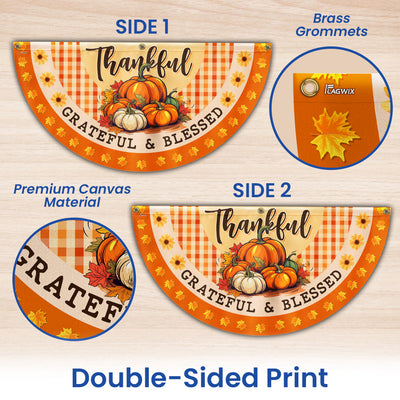 Fall Thanksgiving Pumpkins Harvest Thankful Grateful &amp; Blessed Non-Pleated Fan Flag