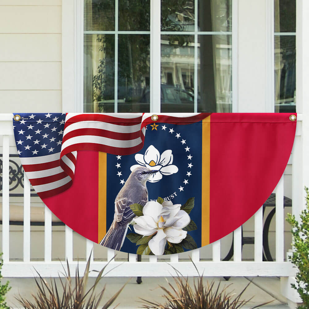 Mississippi State Mockingbird and Magnolia Flower Non-Pleated Fan Flag