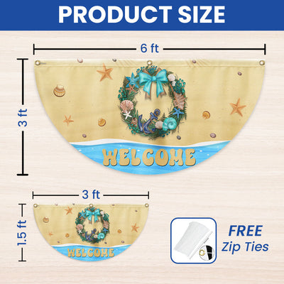 Welcome Summer Flag Coastal Beach Wreath Non-Pleated Fan Flag