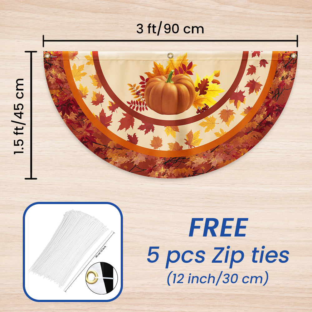 Fall Flag Pumpkin Thanksgiving Non-Pleated Fan Flag 3-Day Shipping