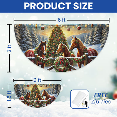 Horse Christmas Farm Non-Pleated Fan Flag
